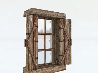 Old Wooden Window 02 Low-poly 3D model