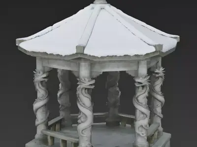Ancient Stone Dragon Gazebo 3D Model Low-poly 3D model