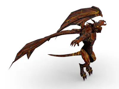 Low Poly Stone Red Fire Gargoyle Monster Low-poly 3D model