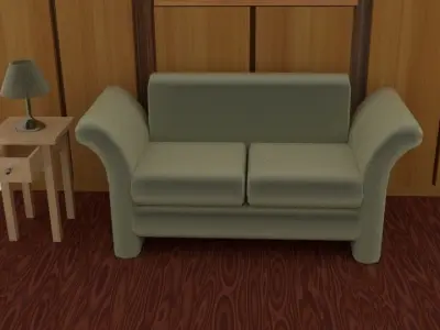 Wood Living Scene Lounge  Low-poly 3D model