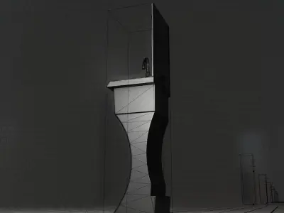 Public Metal Sci-Fi Sink - 35 - with Mirror Low-poly 3D model