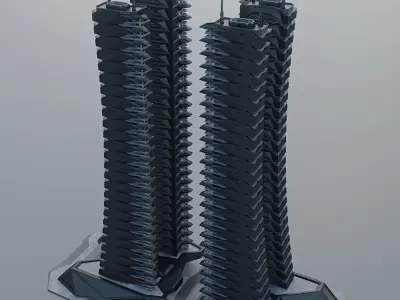 Futuristic sci-fi skyscraper building 3D model