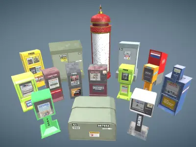 Mailbox newspaper bins and others Low-poly 3D model
