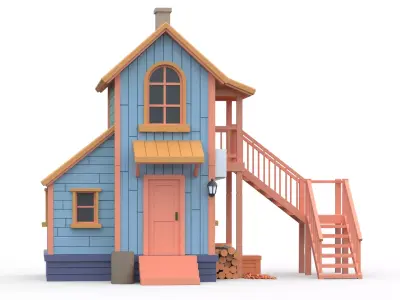 Wooden House C with UV Low-poly 3D model