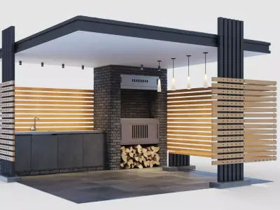 Modern gazebo with summer kitchen 3D model