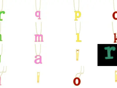 26 Alphabet pendant necklace charms 3dm renders details 3D Model Pack
