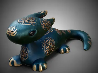 High-poly and low-poly statue of mint baby dragon 3D print model