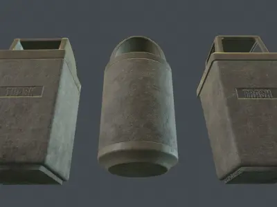 Street Concrete Trash Bin PBR Game Ready Pack Low-poly 3D model