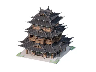 Traditional Chinese Wooden Pagoda Tower    Low-poly 3D model