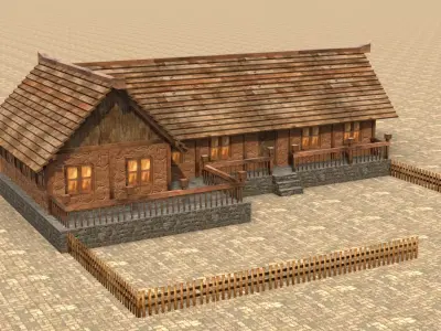 Game-ready medieval stable house Low-poly 3D model