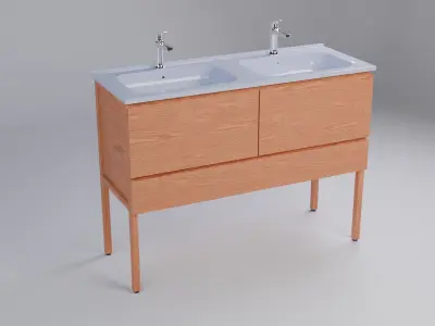Wooden bathroom cabinet H90W121D46 3D model