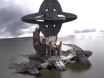 Floating Angel monolith Sci-fi Base Extended Kit bash 3D model