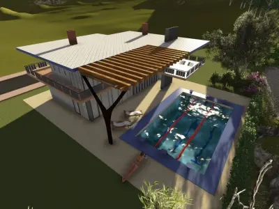 villa house with pool on side of mountain 3D print model