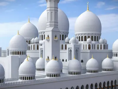  Sheikh Zayed Mosque Complex with Minarets and Domes White 