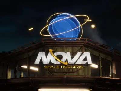 Nova Space Burgers-Cyberpunk Abandoned Restaurant-Bar Low-poly 3D model