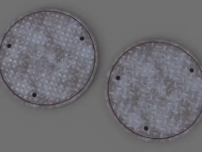 Manhole 1 pair of round metal plates Low-poly 3D model