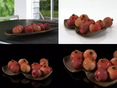 Pomegranate pomegranates in bowl on table 3D model