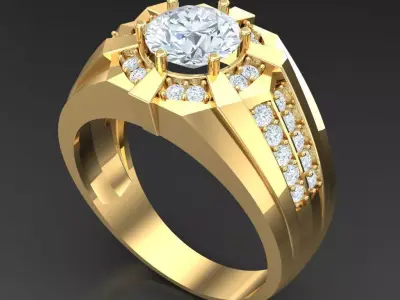 Light Gold Diamond Men Ring 2MR084 3D model