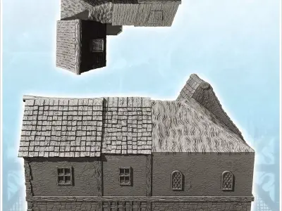 Medieval house with balcony and mixed thatch and slate roof 23 - 3D print model