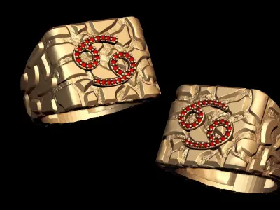 Diamond Cancer Horoscope Zodiac Nugget Ring  3D print model