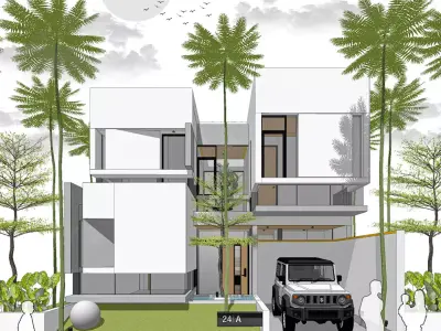 Modern Minimalist White House 3D Model Contemporary Design 3D model