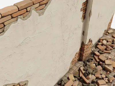 Brick Wall Damaged 3D model