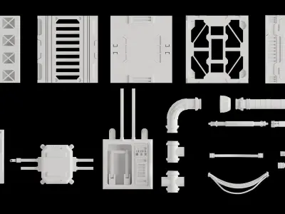 Sci-fi Interior Corridor Kitbash 100 Model Low-poly 3D model