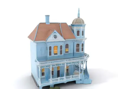 Victorian Blue House model pack Low-poly 3D model