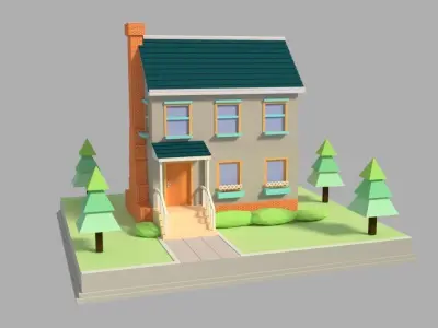 Low Poly Cartoon House  Low-poly 3D model purchase