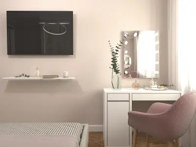 Bedroom2 bedroom with furniture and mirror 3D model