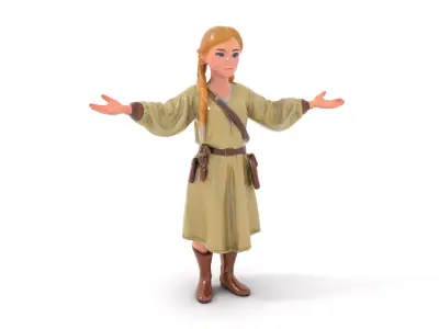 Medieval Female Adventurer Character Rigged and Animated Low-poly 3D model