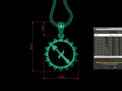 Sun Sagittarius Light Gold Pendant Version 7 3D print model