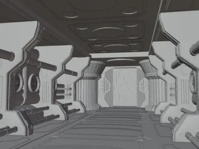 sci fi corridor 3D model 2