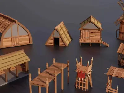 Low Poly Medieval Village - Unity URP Low-poly 3D model