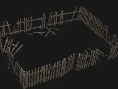 Old Wooden Fence Modular Low-poly 3D model