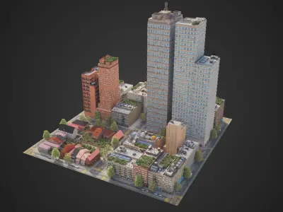 Realistic City District C2-R2 MAYA Low-poly 3D model
