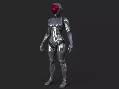 Chrome Robot Woman High Detail  3D model