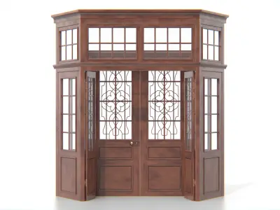 Antique Wooden Double Door 02 Low-poly 3D model