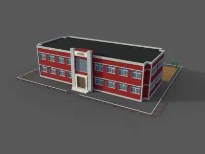 Cartoon High School  Low-poly 3D model