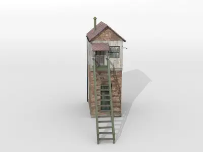 Old German railway signal tower Low-poly 3D model