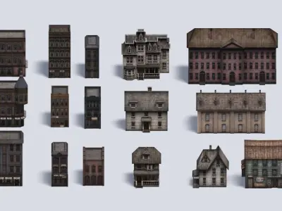 Victorian Old Style Low Poly Buildings Collection Low-poly 3D model