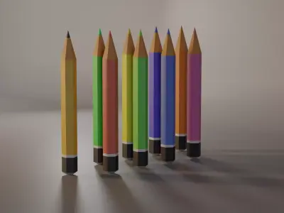 Pencils group of colored Low-poly 3D model