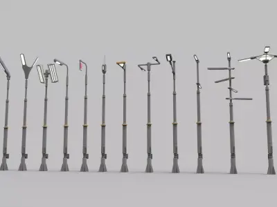 Sci fi street lighting 10 3D model