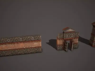 Medieval Castle Tower Wall Pack Low-poly 3D model