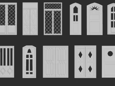 45 low poly interior and exterior door base meshes IMM brush 3D model