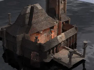 Lizard Town Hall Walls Kitbash 2 3D model