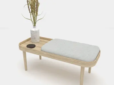 Wooden bench with accessories 3D model