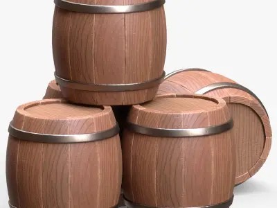 Wooden Barrel Low-poly 3D model