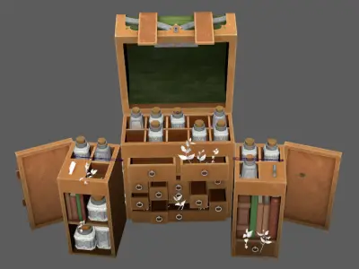 apothecary chest Alchemy herbs Storage Box medicine powder Low-poly 3D model