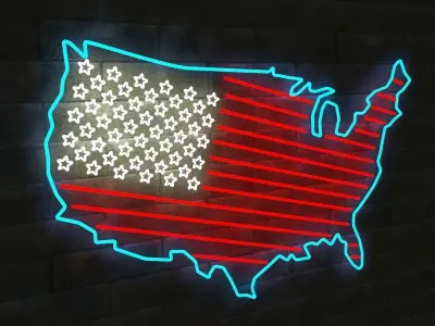 3D NEON USA FLAG AND MAP Low-poly 3D model